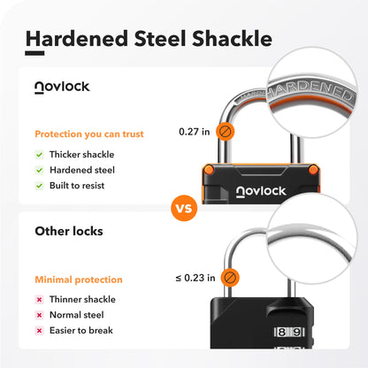 NOVLOCK Locker Lock for Gym, School, Home & Work | 4-Digit Combination Padlock | 1-Pack, Black/Orange