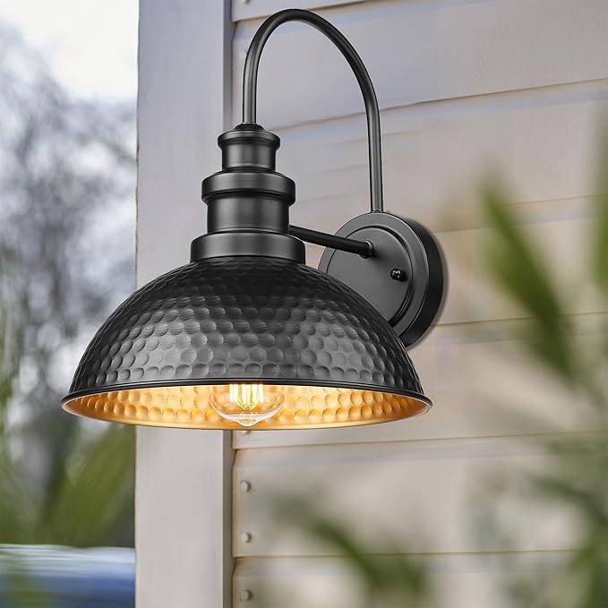 Casia Outdoor Farmhouse Barn Lights, Rustic Outdoor Wall Sconce, Exterior Wall Lights, Front Door Mounted Lighting Fixture,Vintage Gooseneck Lighting (Black, 4 Pack)