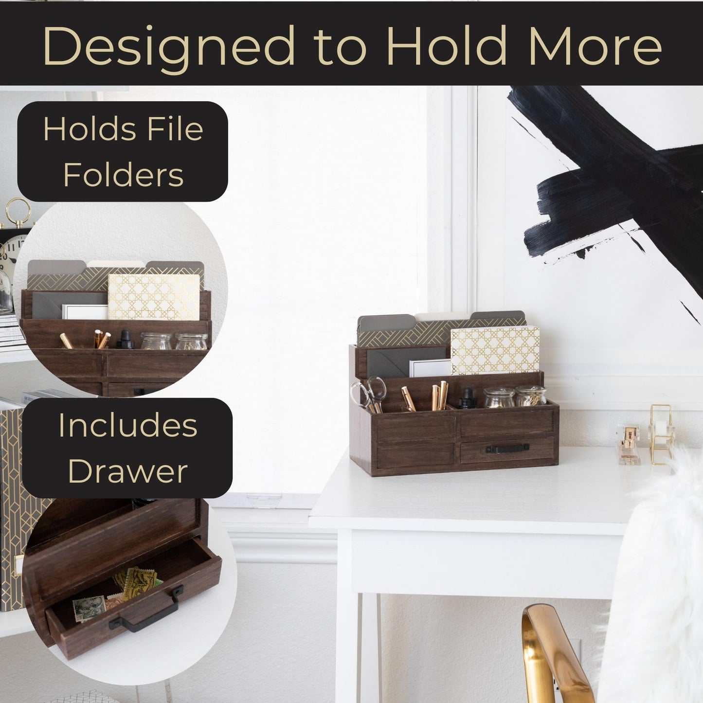 BLU MONACO | Wooden Mail Organizer with Drawer and Pen Holder | Mail Sorter Organizer Countertop for Desk or Kitchen | Outgoing Mail Holder Wood Desktop Storage