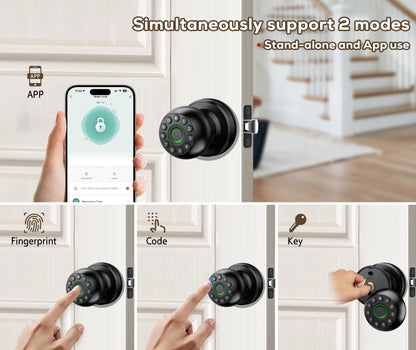 Pulido Fingerprint Door Lock | App Available But Not Required | Keypad Door Knob with Real Buttons | Smart Fingerprint Door Knob for Bedroom, Office, Apartment