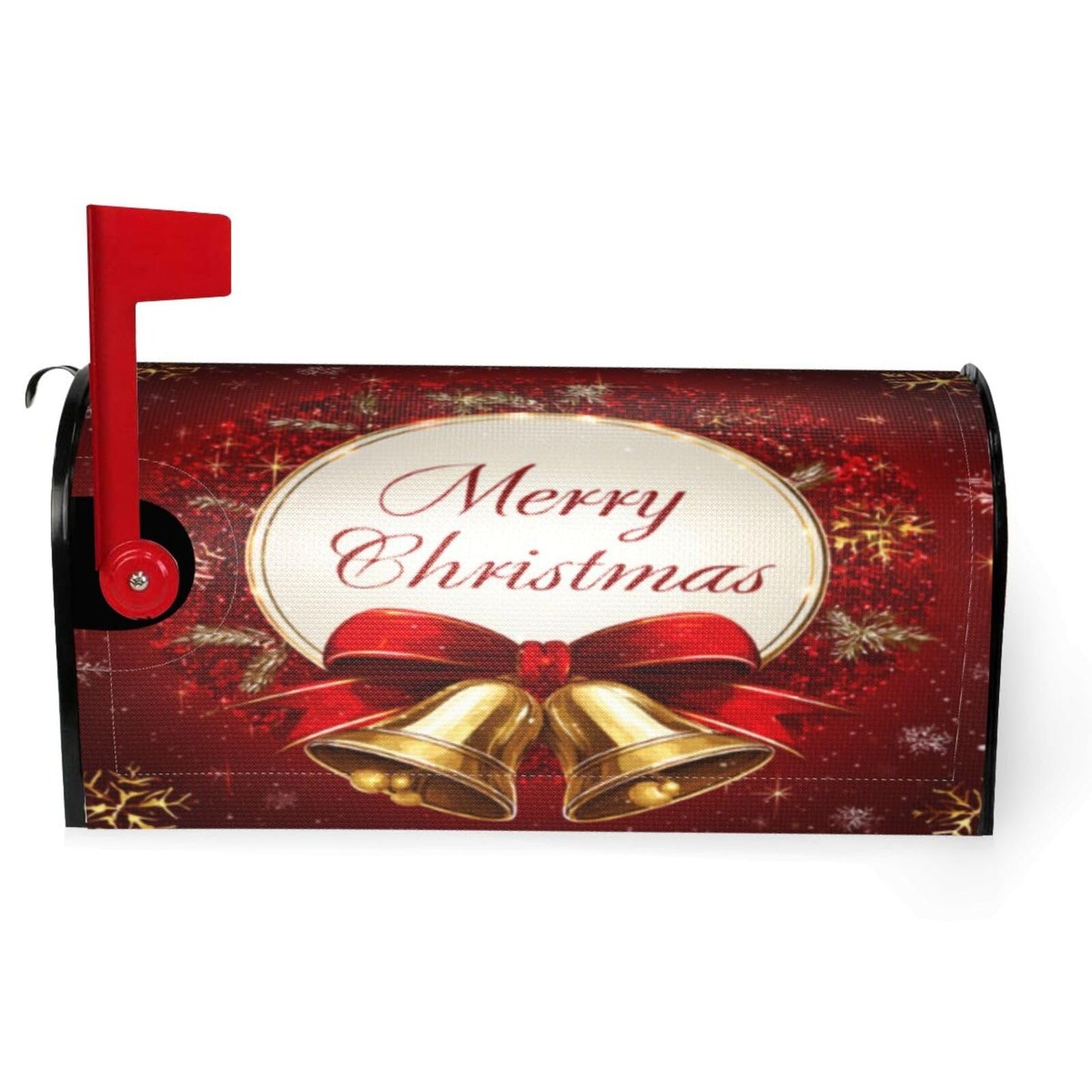 Festive Magnetic Mailbox Cover Red Christmas Bell Pattern Outdoor Mailbox Protector Holiday Seasonal Decorative Garden Yard Home Large Size 25.5 x 21 Inch