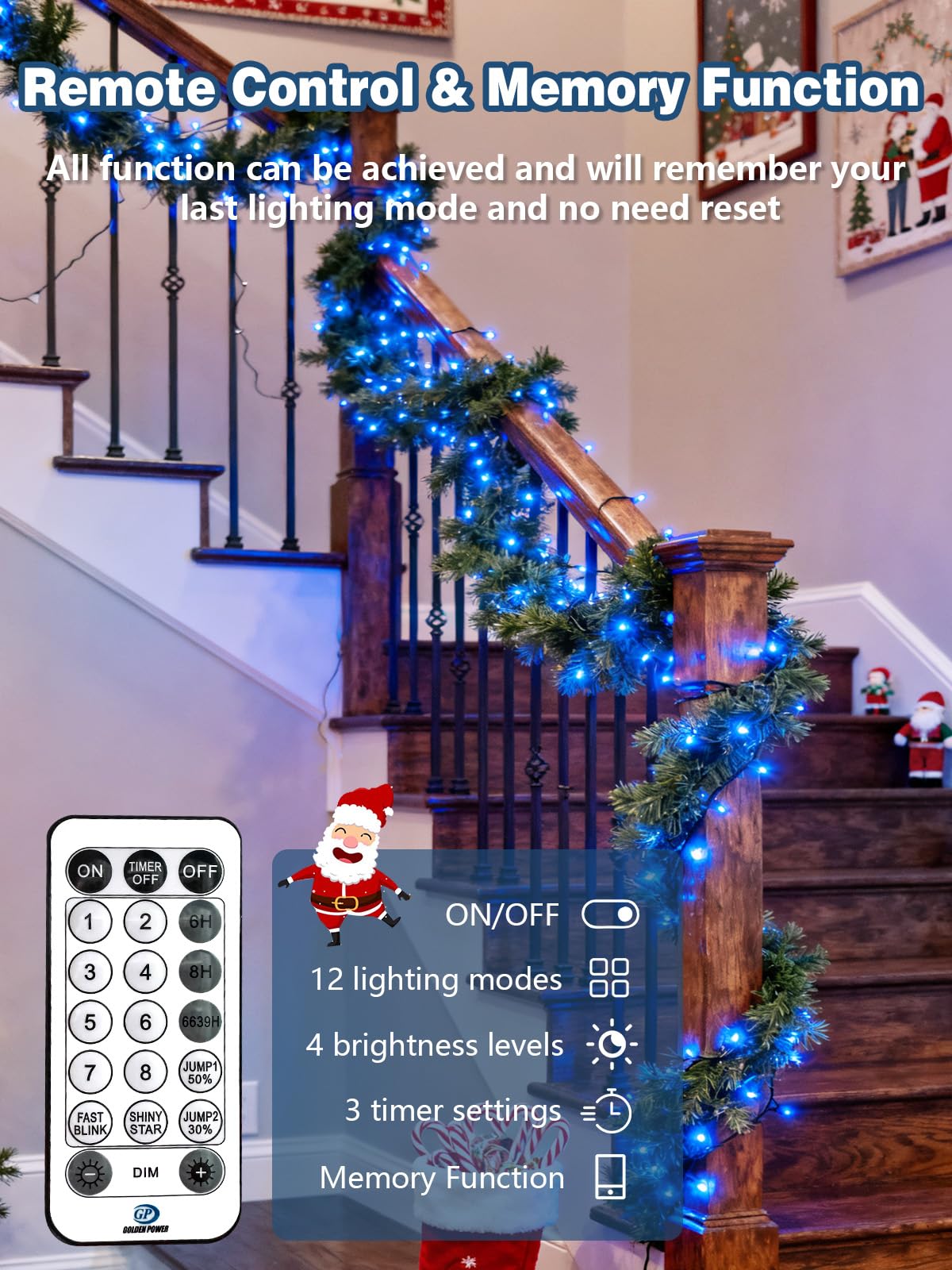 Voice Controlled Christmas Lights with Remote, 99 FT 300 LED String Lights Indoor Outdoor with 12 Modes 3 Timers, Dimmable Twinkle Light Plug in Waterproof for Xmas Tree Yard Party Decorations, Blue