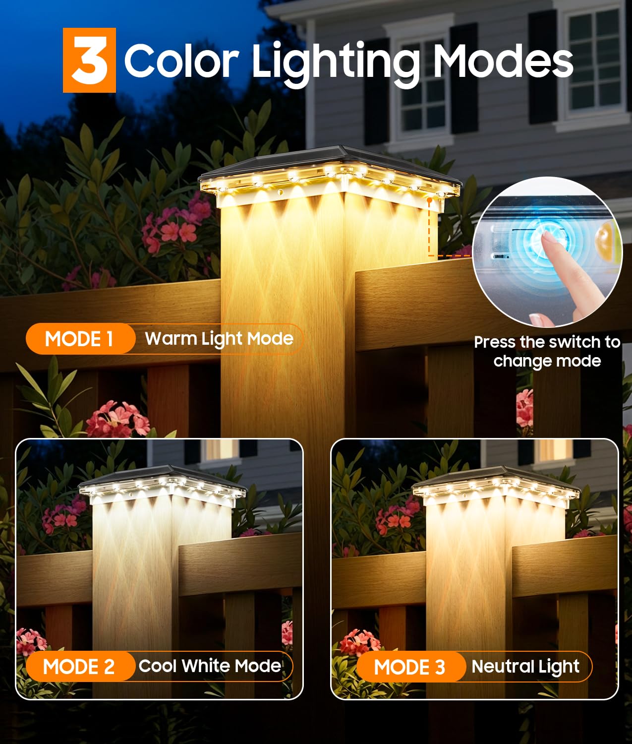 ENSLI 6 Pack 4x4 Solar Post Cap Lights Outdoor, 3 Modes 16 LEDs Fence Post Solar Lights, Focused Lens Deck Fence Post Lights Solar Powered Waterproof Fits 4x4 3.5x3.5 Vinyl Wooden Posts for Deck Porch