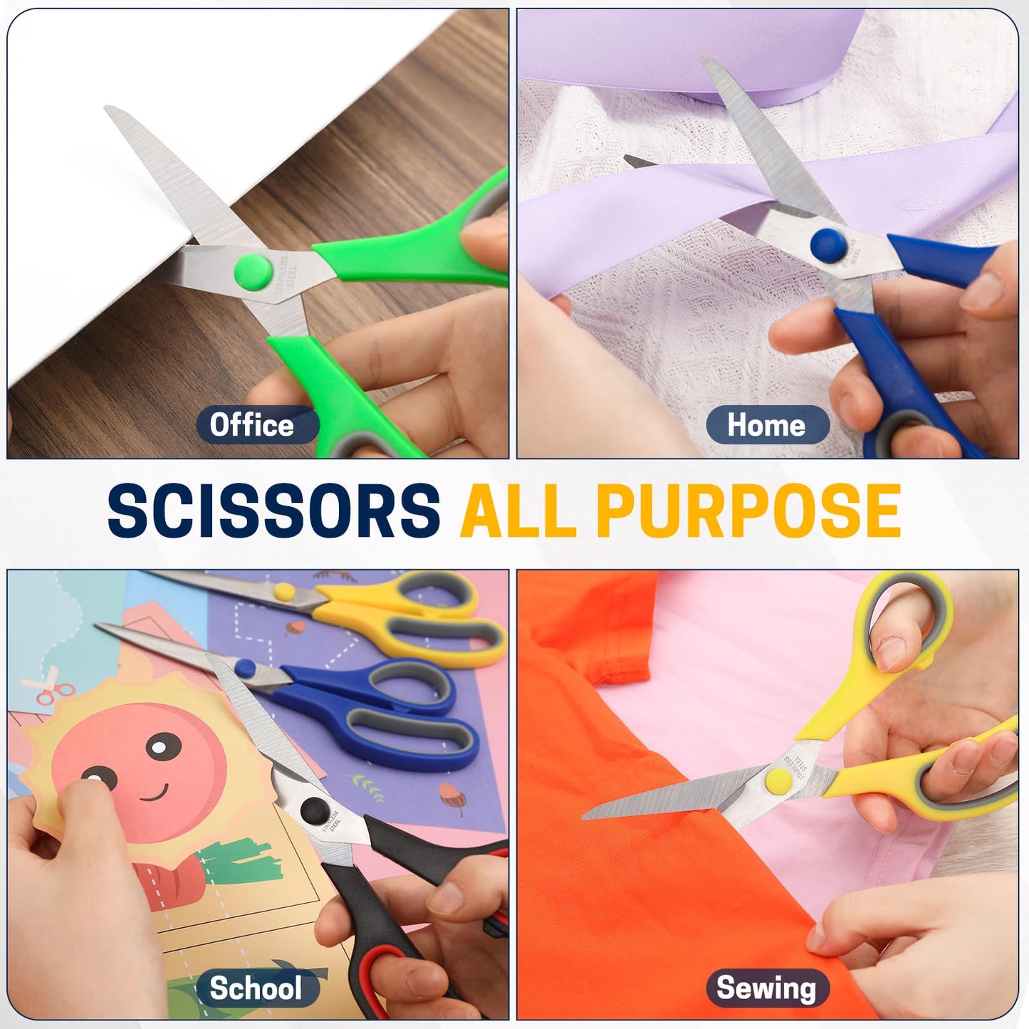 BURVAGY 8" 10 Pack All Purpose Heavy Duty Scissors- Comfort-Grip Sharp Scissors for Office School Sewing Fabric Craft High/Middle School Student Teacher Scissor, Right/Left Hand