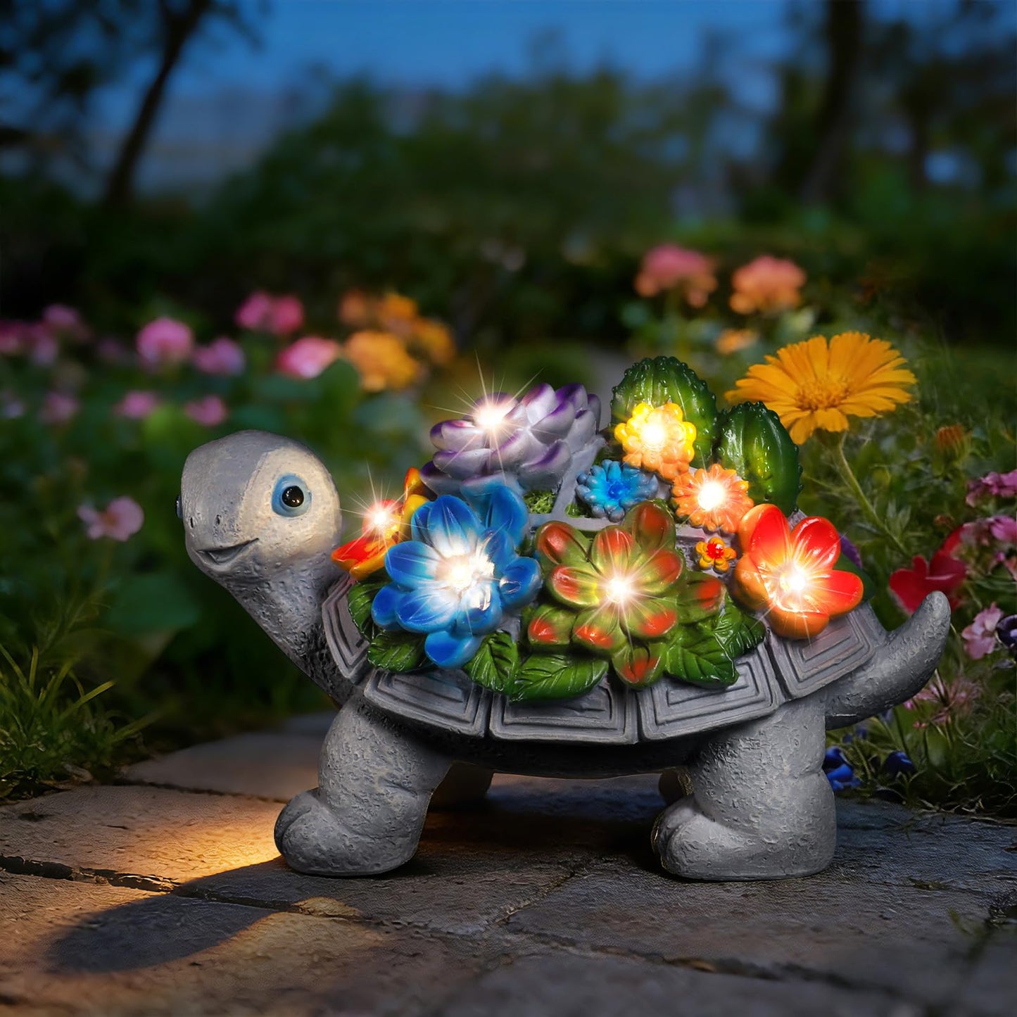 Linkax Solar Garden Decor for Outside Yard Decoration Outdoor Home Patio, House Warming Gifts New Home, Birthday Gifts for Women Mom Grandma, Turtle Statues with Succulent and 7 LED Lights
