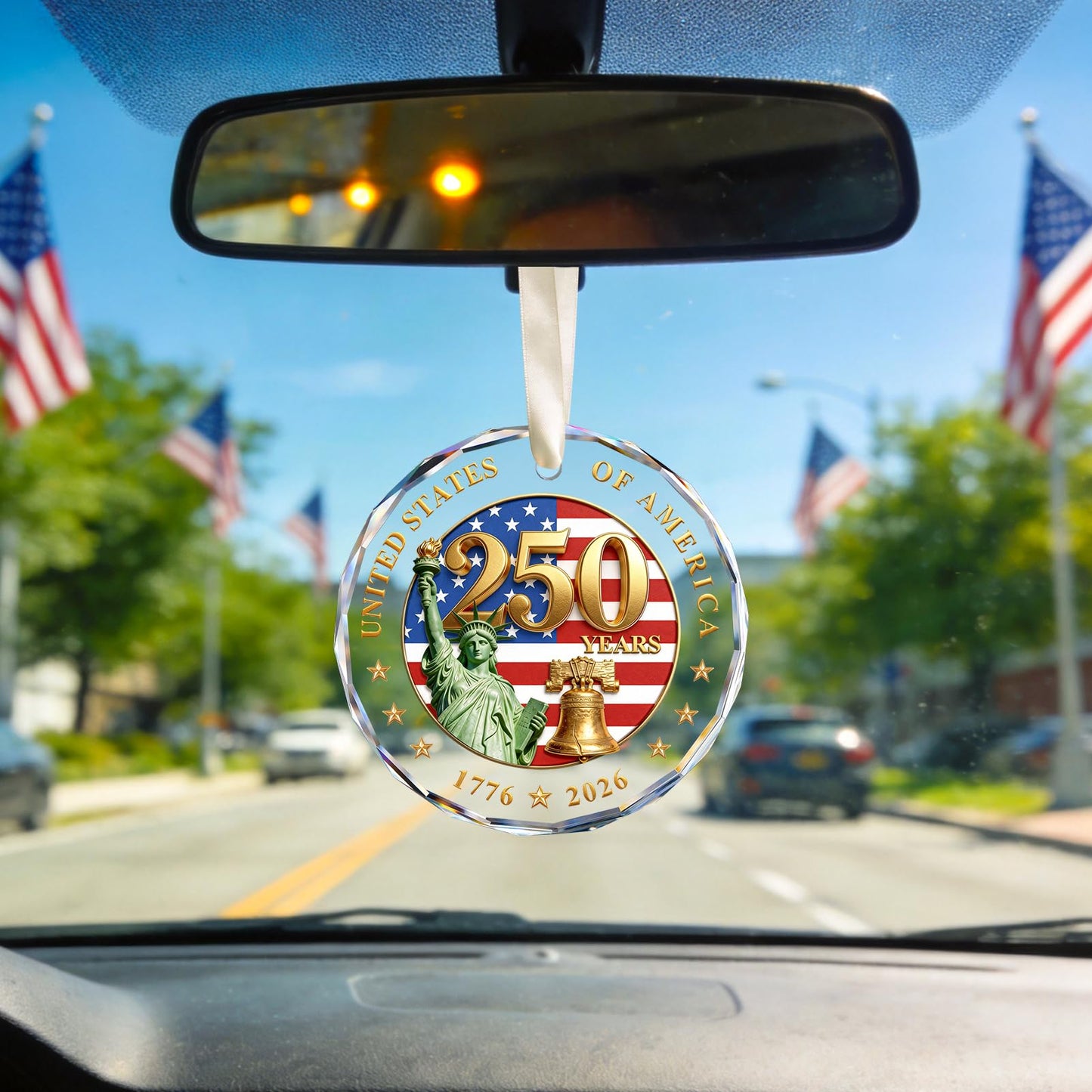 250 Anniversary USA Ornament for Fourth of July Decorations, Crystal Glass 1776-2026 Liberty Bell Memorial Day Decorations, USA 250th Anniversary Merchandise 4th of July Gifts for Men Women