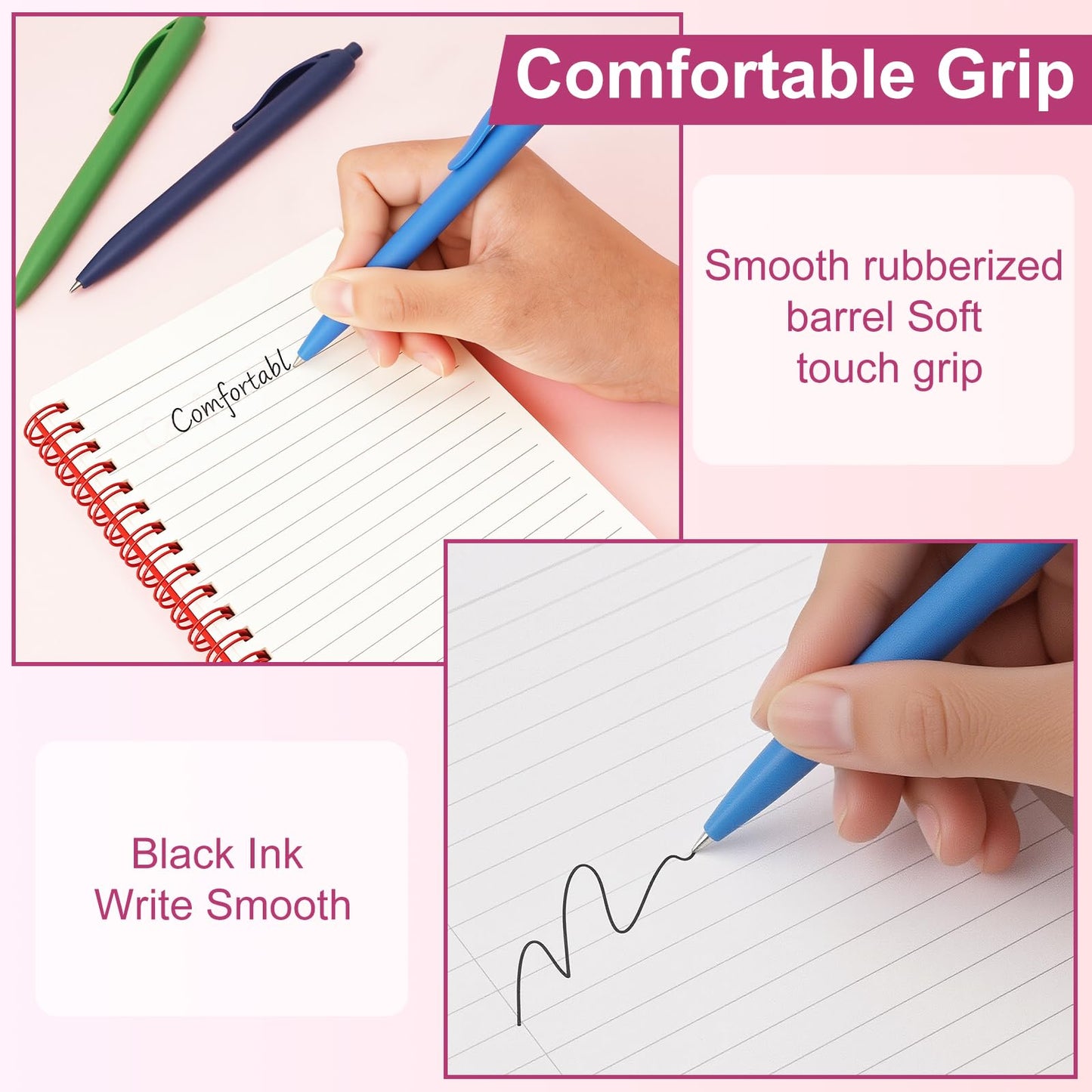 XWLDOLMI Ballpoint Pens, Soft Rubber Erasable Pens for Journaling & Bible Study, Smooth Writing Pens Bulk, Teacher Christmas Gifts, Kids Gifts,Black Pens, 16 pens in a mixed pack (8 colors * 2)