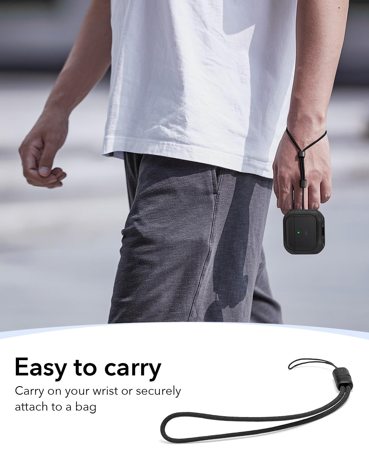 ESR for AirPods 4 Case, Compatible with AirPods 4th Generation Case (2024) (USB-C), Compatible with MagSafe, Drop Protection Cover with Lanyard, Magnetic Lid Lock, Orbit Hybrid Series, Black