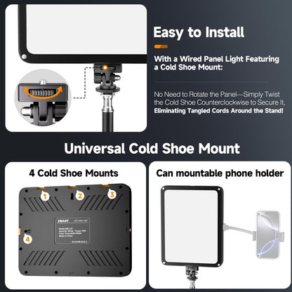 EMART LED Video Light Kit with Phone Holder & Barndoor, 2800-7000K Dimmable Studio Lights for Video Recording, 73'' Height for Live Streaming, YouTube, Vlog, Photography, Content, Podcast, 1-Pack