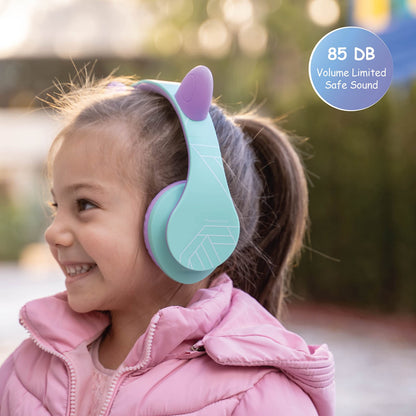 PowerLocus Kids Headphones Over-Ear, Bluetooth Wireless Headphones for Kids,with Microphone, Safe 85DB Volume Limited, Foldable with Carry Case, Audio Cable, Micro SD mode for Online Classes,PC,Phones