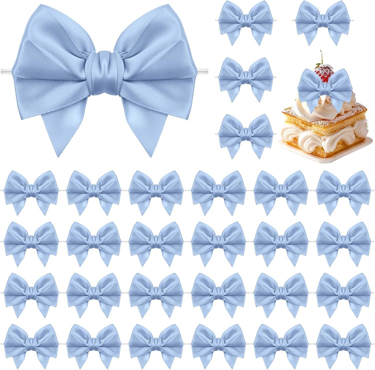 Jacriah Dusty Blue Twist Tie Bows for Treat Bags, 30 Pack 3.5 Inch Premade Satin Ribbon Bows for Gift Wrapping Crafts Party Decoration Wedding Favors Bridal Shower Christmas Tree Decor Cake Pops Candy