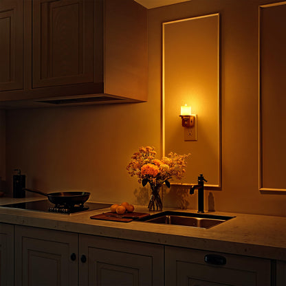 Briignite Flameless Candle Night Lights, Amber Plug-in 2 Pack, LED Candle with Light Sensor, 0-100LM Dimmable, Kids Hallway Bathroom Nightlight