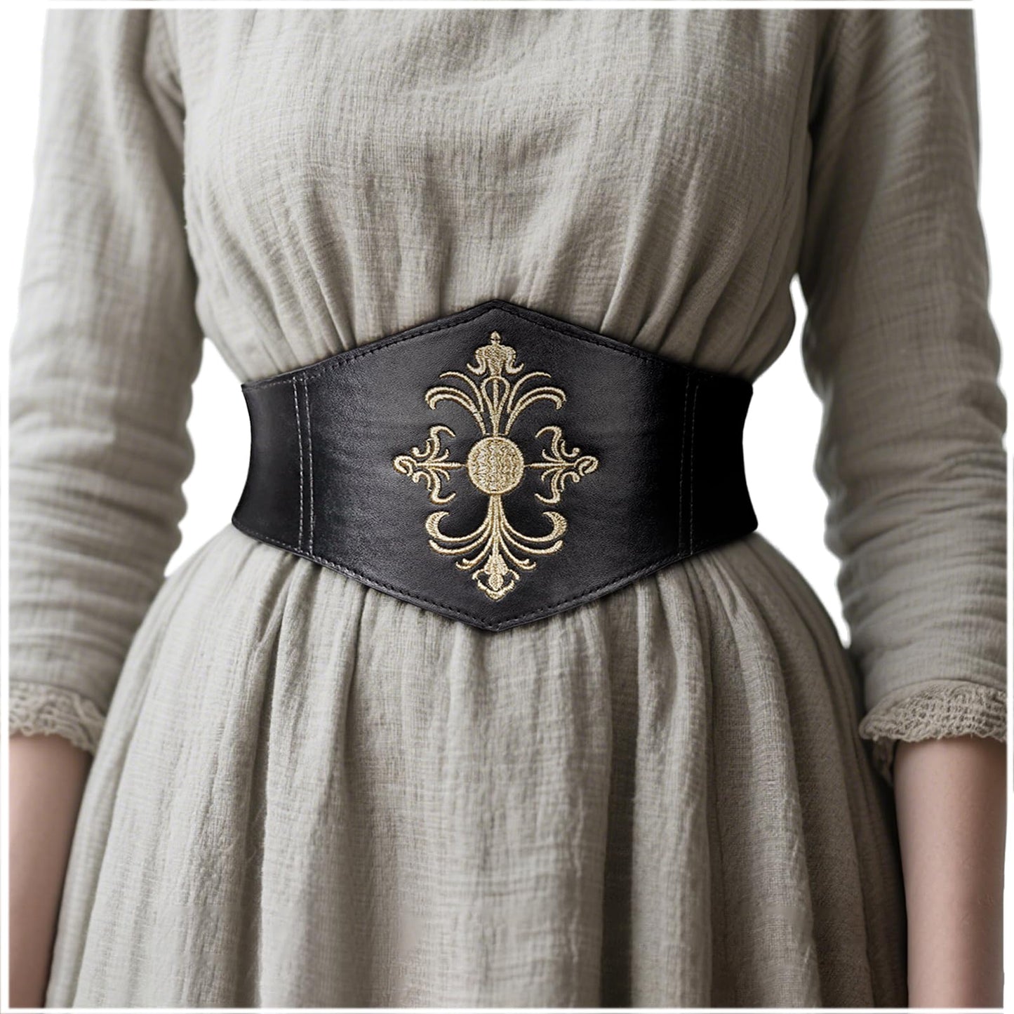 Joukavor Renaissance Leather Corset Waist Belt for Women - Viking Corset Belt for Halloween Renfaire Fantasy (Black, XXL)