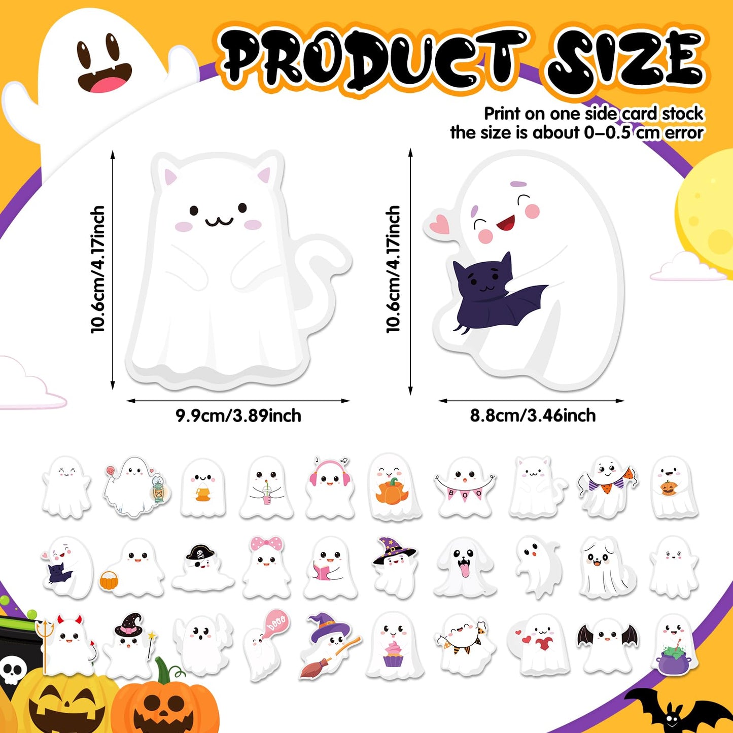 Zonon 90 Pcs Halloween Ghost Cutouts Cute White Pink Paper Ghost Bulletin Board Decor for Classroom Bulletin Boards Wall Trees School Halloween Home DIY Treat Baby Shower Party Decorations Supplies
