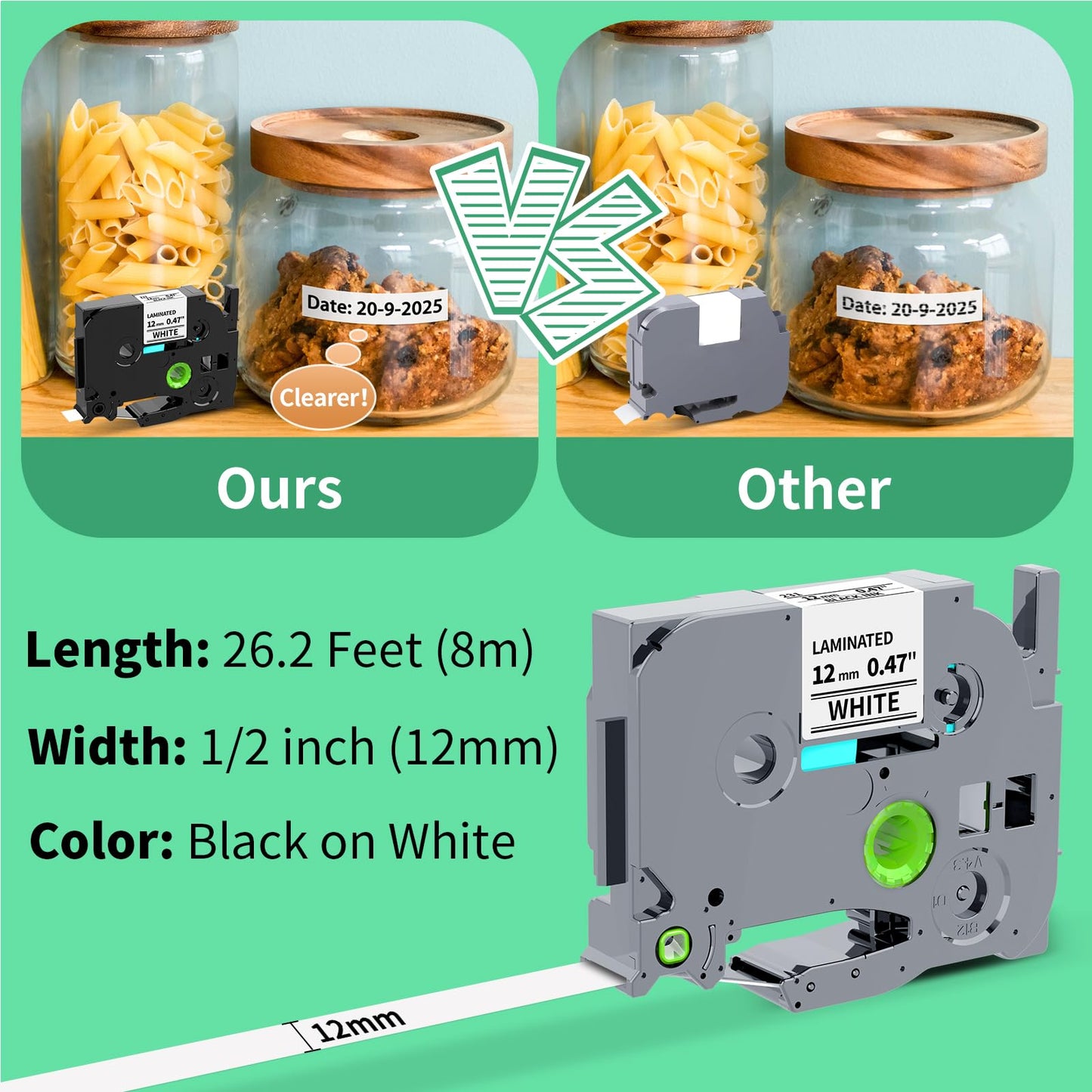 6Pk Replace for Brother P-Touch Label Tape TZe-231 12mm 0.47 Laminated White TZe TZ 1/2" Label Maker Tape Compatible with Brother Ptouch PT-D220 D210 H110 D200 D410 1280 D610BT, Black on White