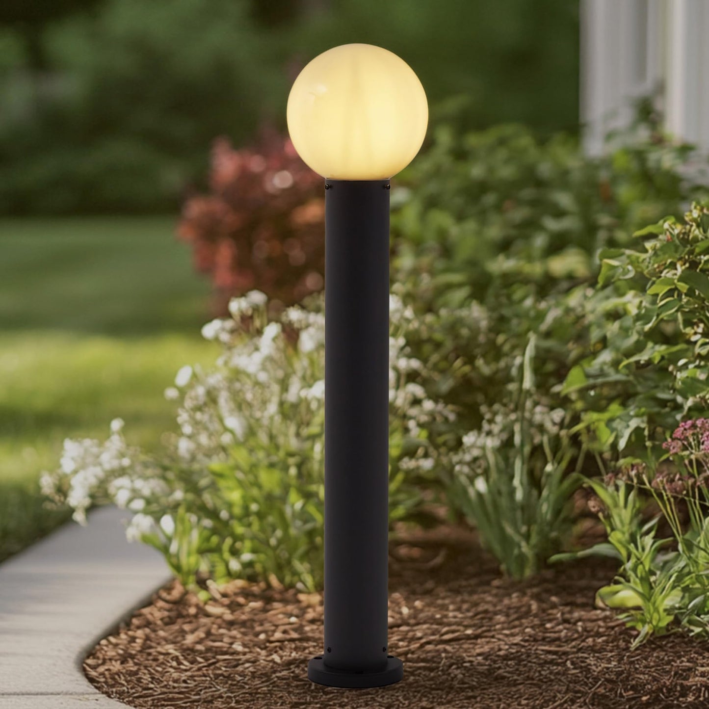 Lucande 35.5" Outdoor Post Light, Modern Outside Bollard Light with Opal Glass Globe, Black Aluminum Pathway Lamp Post Light for Walkway Driveway Patio Garden, Hardwired, E26 Bulb Not Included