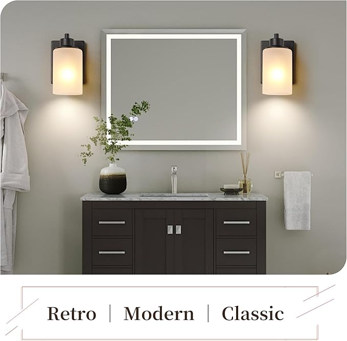 2-Pack Bath Vanity Light Fixture 1-Light, Indoor Farmhouse Bathroom Wall Sconces Lights for Living Room, Porch, Bedside, Black Finish with White Frosted Glass Shades Wall Mounted Lights