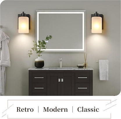 2-Pack Bath Vanity Light Fixture 1-Light, Indoor Farmhouse Bathroom Wall Sconces Lights for Living Room, Porch, Bedside, Black Finish with White Frosted Glass Shades Wall Mounted Lights