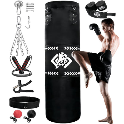 ZOOFOX Punching Bag for Adults, 4 Ft Heavy Bag with Chains and Hand Wraps for Beginners, 5-in-1 Boxing Bag for Kickboxing, MMA, Muay Thai, Karate, Home Gym or Fitness, Unfilled