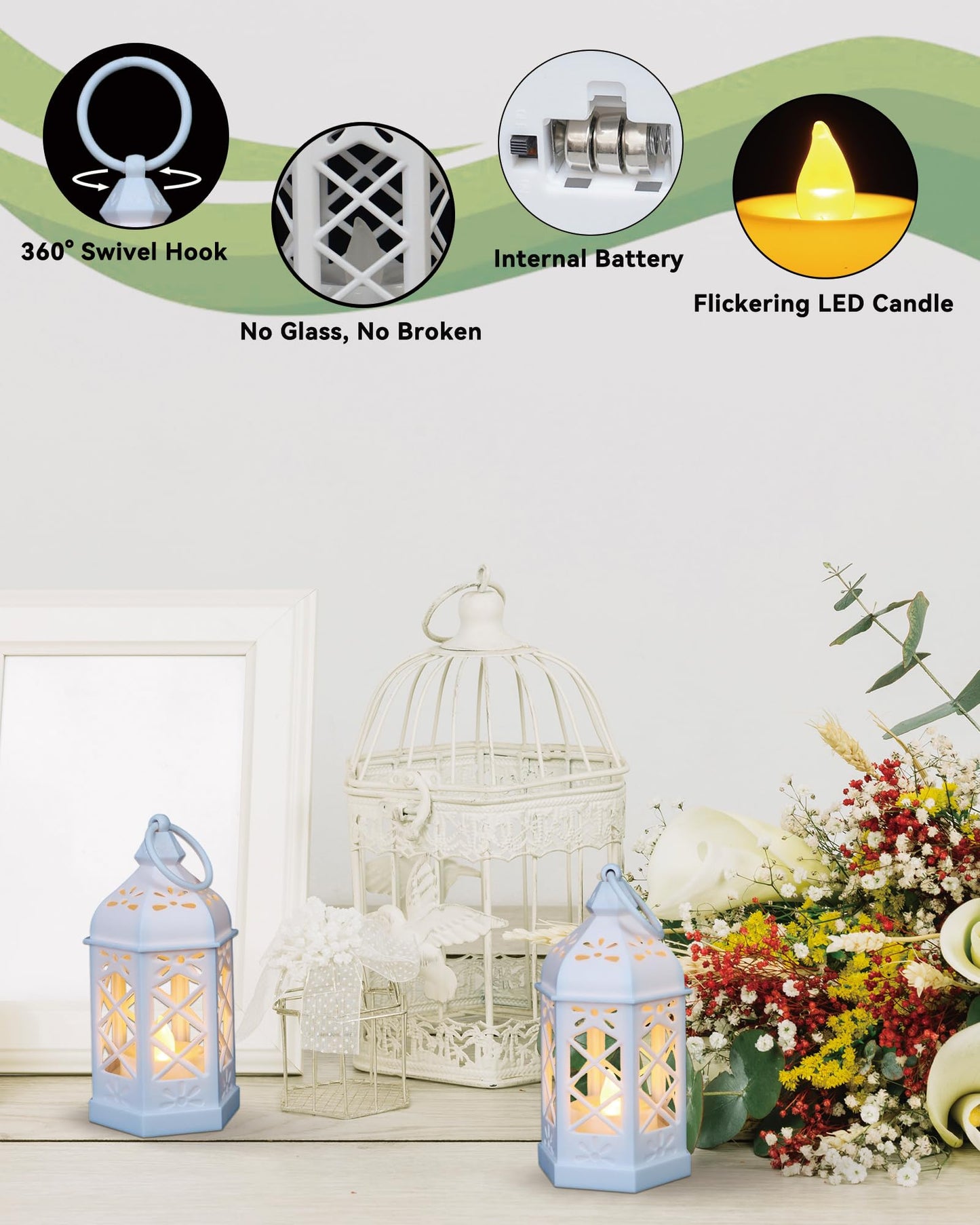 Reperla 8-Pack Mini Lanterns for Ramadan, Wedding,Halloween,Christmas, Small Decorative Lanterns with LED Candle for Baby Shower Party, Moroccan Lantern for Table Centerpiece, Medieval Decor, White