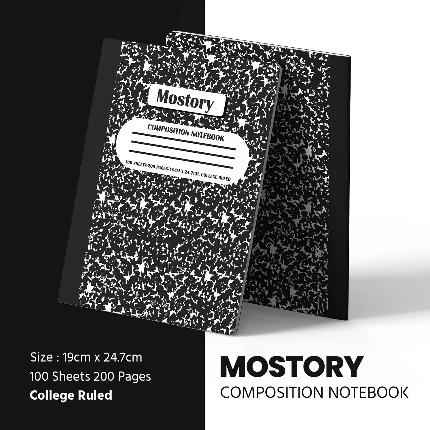 MOSTORY Pack of 10 Composition Notebook - College Ruled 200 Pages (100 Sheets), Size 7.5" x 9.75", Bulk School Supplies, Office, Bulk Notebooks for School, Writing Journal Notebook with Lined Paper