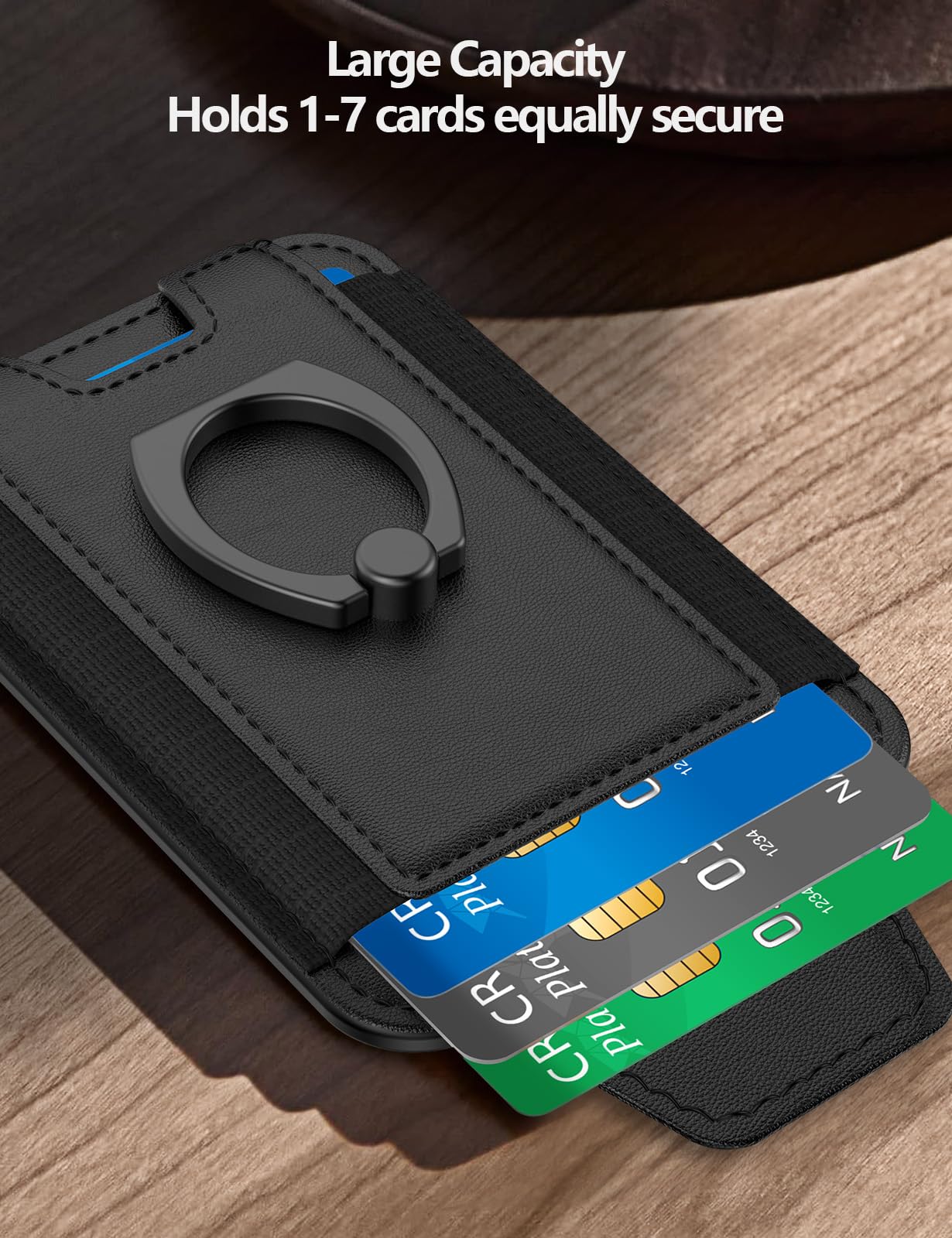 For Magsafe Wallet with Grip, 6-Card Holder, Stronger Magnetic Card Wallet Holder for iPhone 17/16/15, iPhone 14/13/12 Series, Leather Magnetic Phone Wallet with Privacy Flap, RFID Blocking, Black