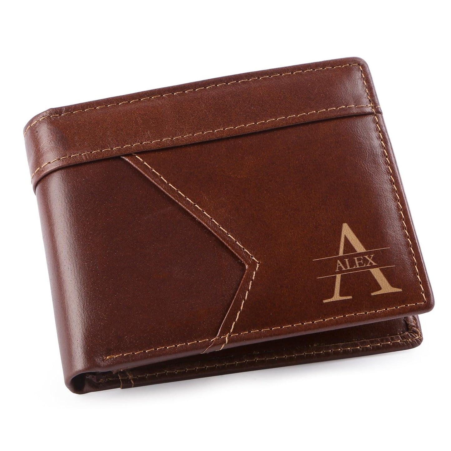 MirthfulMemento Custom Wallets for Men - Personalized RFID Genuine Leather Wallet for Men Engraved Name & initial Wallet, Dad Gifts for Fathers Day (Brown)