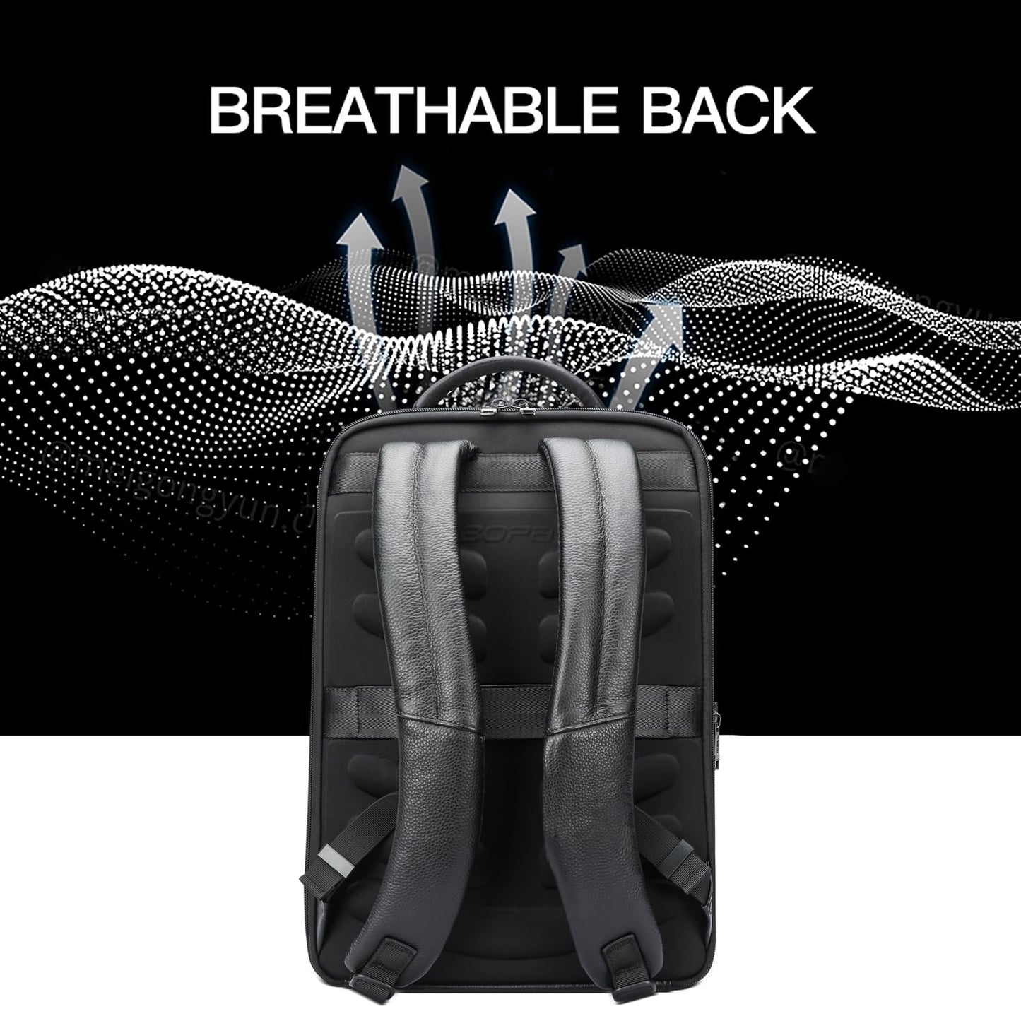 BOPai Genuine Leather Backpack for Men Multi-Function 15.6 inch Laptop Premium Executive Business Travel Friendly Smart Rucksack Anti Theft Large Capacity Office Classic Black