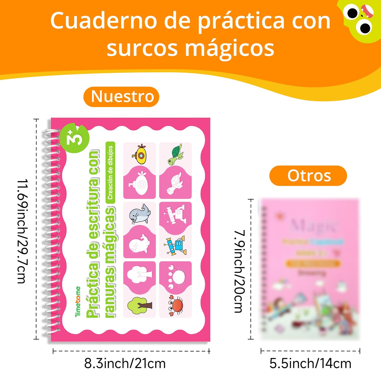 Timetome Large Magic Grooved Writing Practice for Kids 3-5 – Spanish Edition | Grooved Writing Books Ages 6-8, Handwriting Practice for Kids 5-7, Preschool Tracing Workbook for Boys & Girls