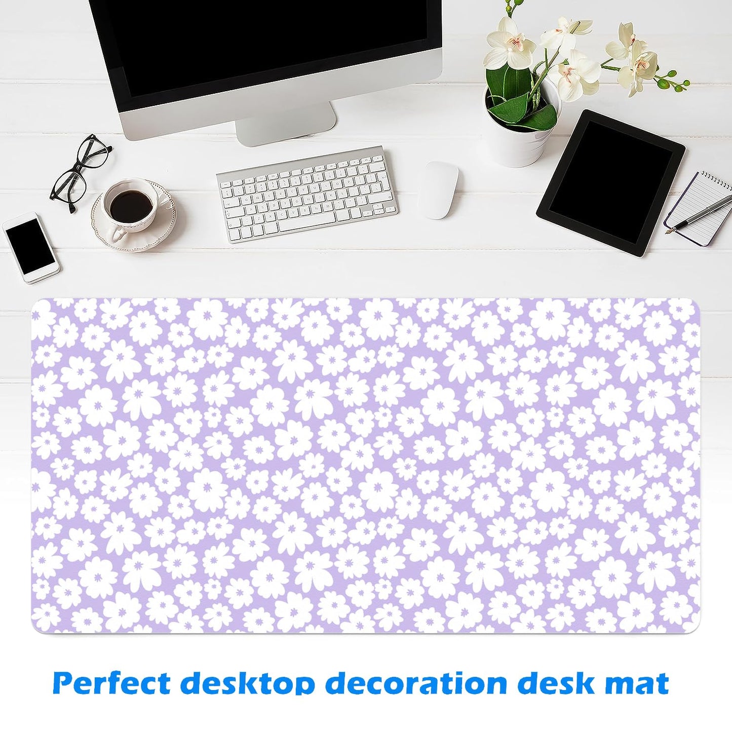 MAYCARI Kawaii Purple Flower Extended Gaming Mouse Pad Large, 31.5"X15.7" Big Mouse Pad with Non-Slip Base Long Computer Keyboard Mouse Mat for Home Office Work