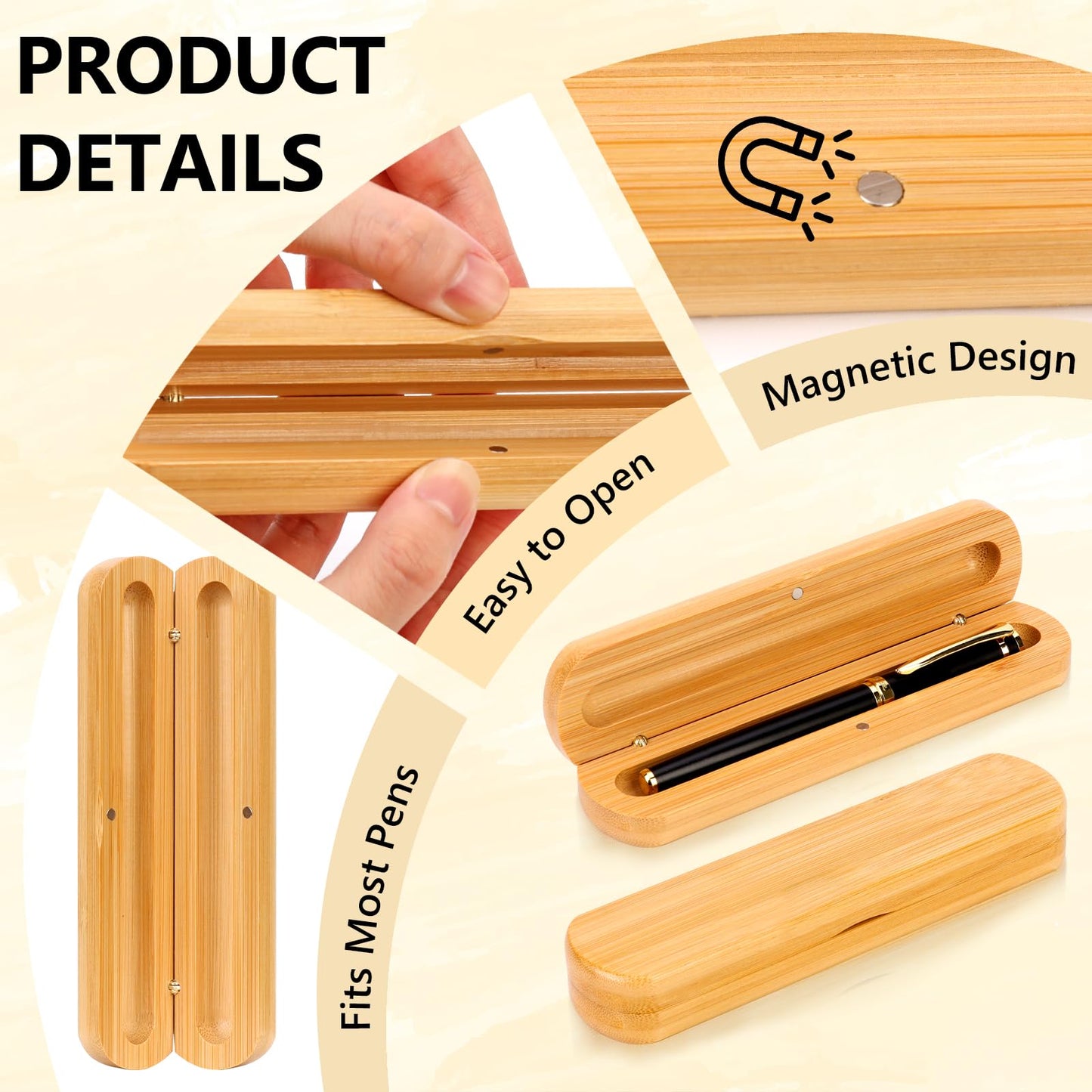 HKSZEH 4 Wood Empty Pen Box Bulk with Magnetic 6.6X1.5X1 Inch Single Fountain Pen Display Case Pen Gift Boxes with Lids Single Ink Pen Holder Business Pen Case for Men Women Office (No Pens)