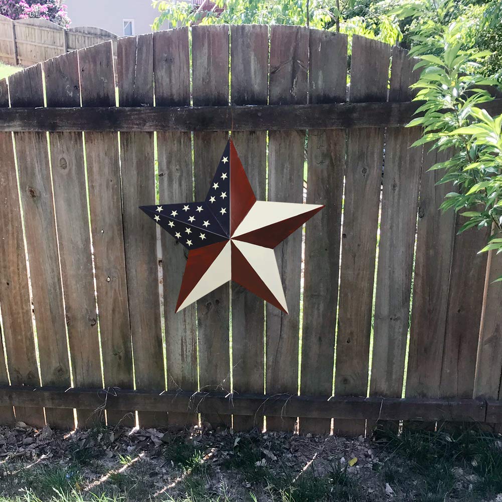 Patriotic Barn Star Metal Wall Decor Indoor Outdoor Wall Hanging Primitive Decor Star Ornament 4th of July Decoration