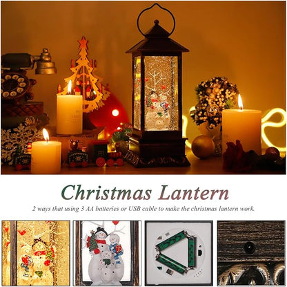 Christmas Lantern Musical Snow Globe, Lighted Christmas Snowman Water Snow Globe with Music Christmas Decoration and Gifts