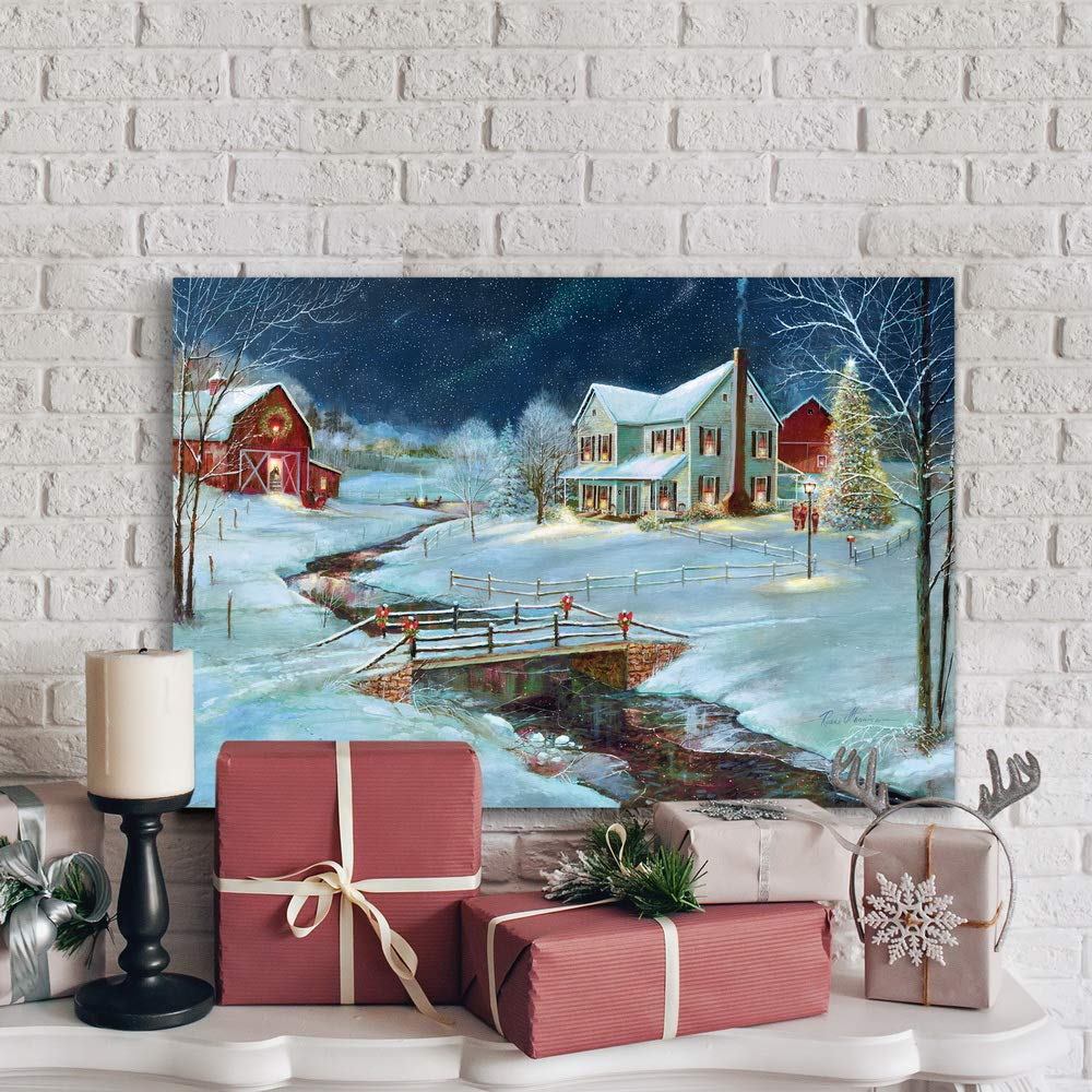 Renditions Gallery Christmas on the Farm Wall Art, Snowy Country with Red Barn, Charming Winter Decorations, Premium Gallery Wrapped Canvas Decor, Ready to Hang, 8 in H x 12 in W, Made in America