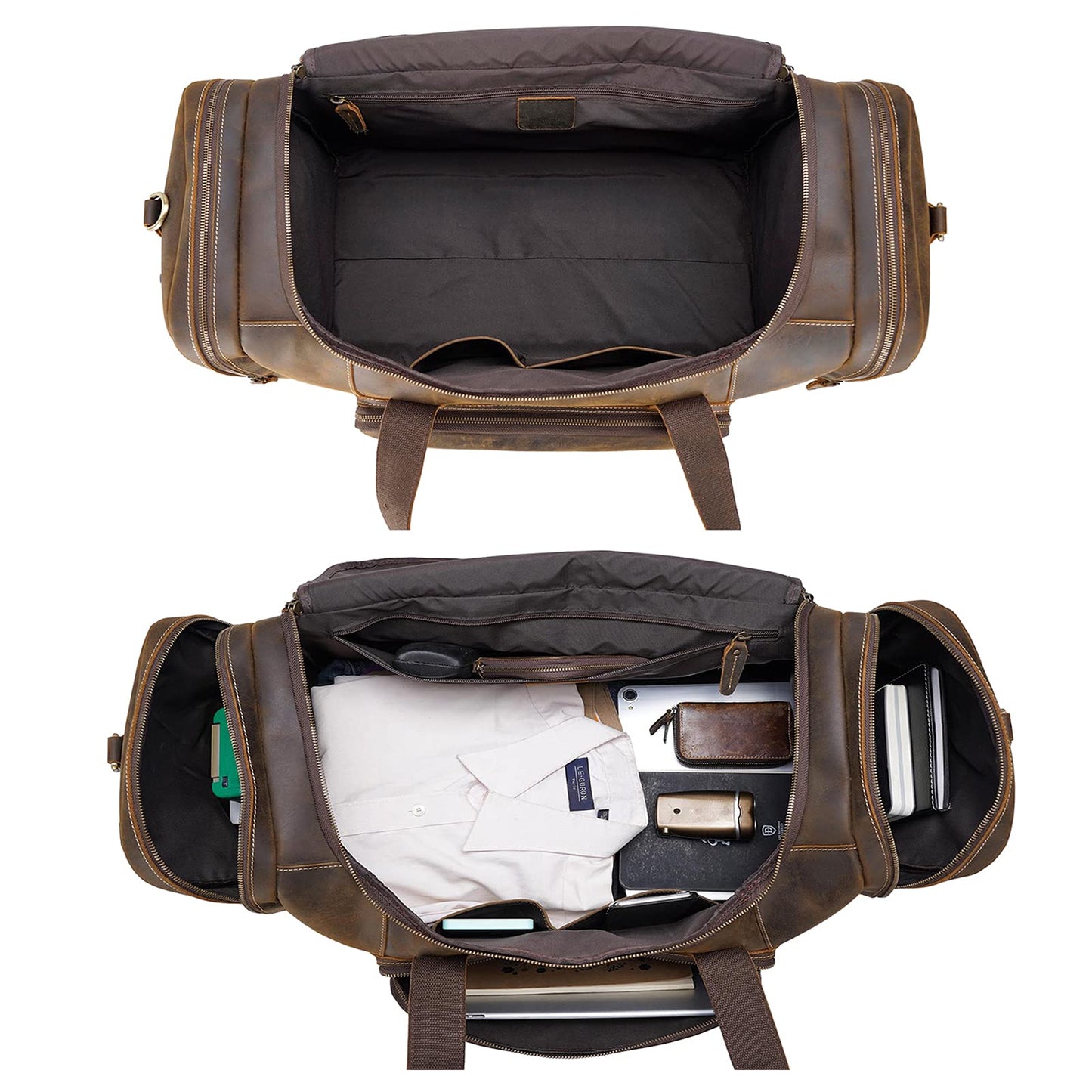 Polare 26" Full Grain Cowhide Leather Gym Duffle Weekender Overnight Travel Duffel Bag For Men 62L