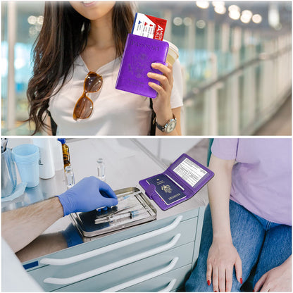 RSAquar Unisex Faux Leather Passport and Vaccine Card Holder Combo, Purple, Slim and Lightweight with RFID Blocking Technology