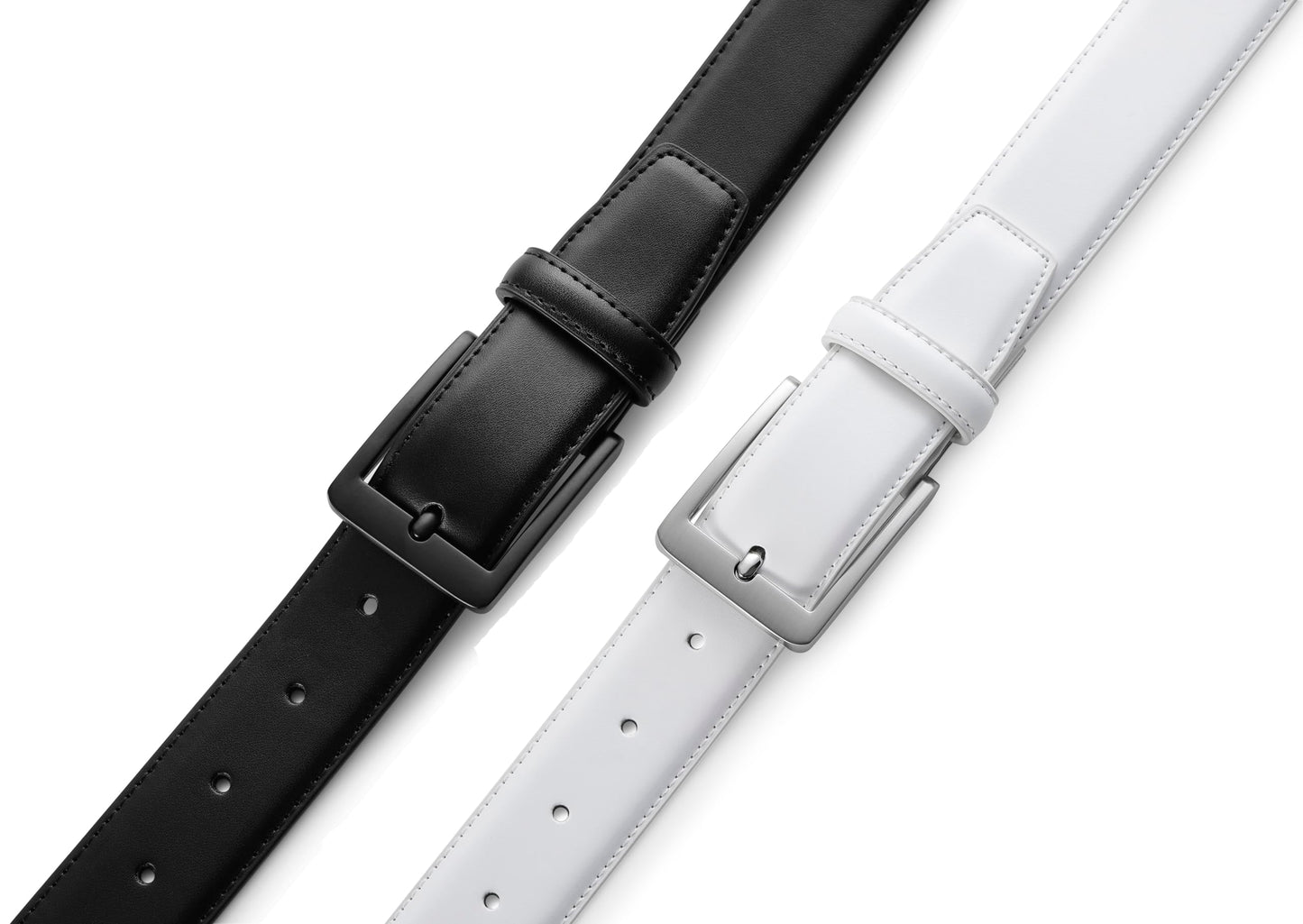 MILORDE Men's Leather Dress Belt 2Pack, Handmade, 100% Cow Leather, Fashion & Classic Designs for Work Business and Casual (2Pack-Black603/White608,36)