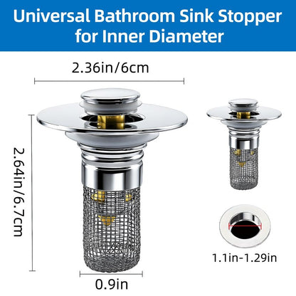 Bathroom Sink Drain Strainer, Pop-up Sink Drain Strainer with Removable Strainer Basket Hair Catcher, Bathroom Sink Stopper,2 Packs