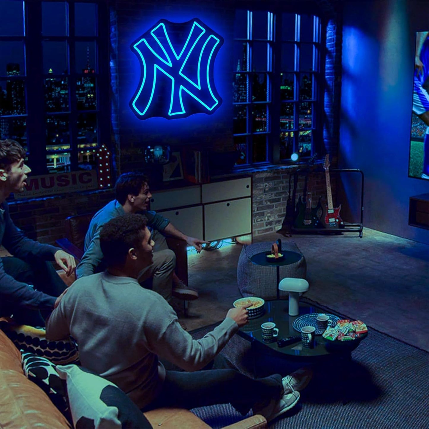 NY Baseball Neon Sign, New York Cool Light Up Dimmable NY Team Logo Hanging Led Neon Sign for Wall Decor, Bedroom, Party, Man Cave, Bedroom, Game Room Deco, Birthday Christmas Gift for Boys Fans (Blue)