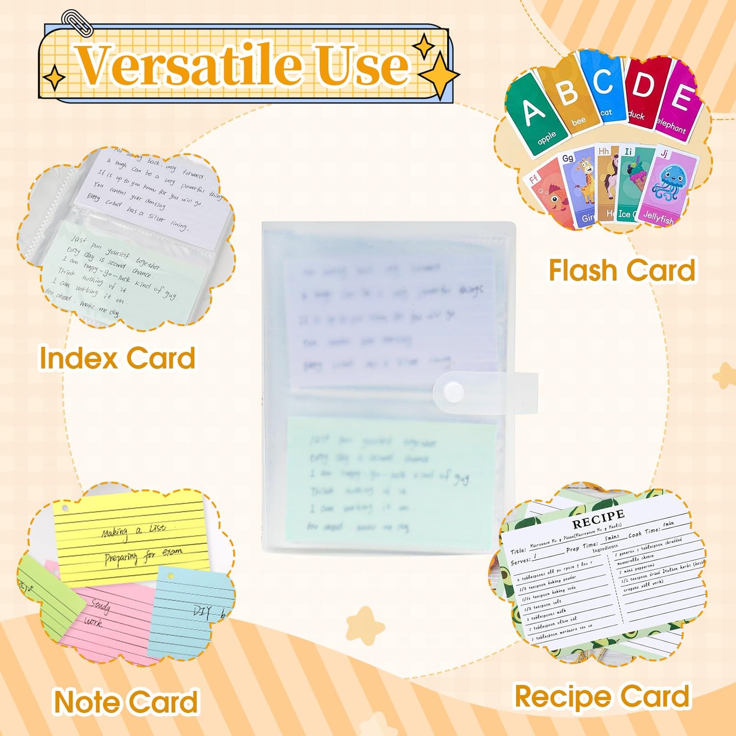 Jactales Large 5x7 Index Card Holder Binder with Clear Plastic Sleeves – 200 Pocket Card Organizer for Indexcards, Flashcards, Postcards, Recipe Cards, Photos, and Study Notes – Small Storage Album
