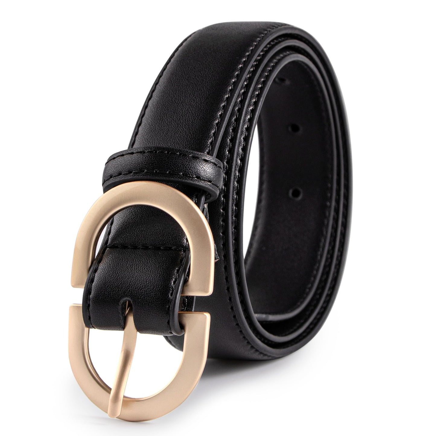 Umjetnost Women Leather Belt for Jeans Pants Fashion Ladies Casual Waist Belt with Gold Buckle(A30-Black-S)