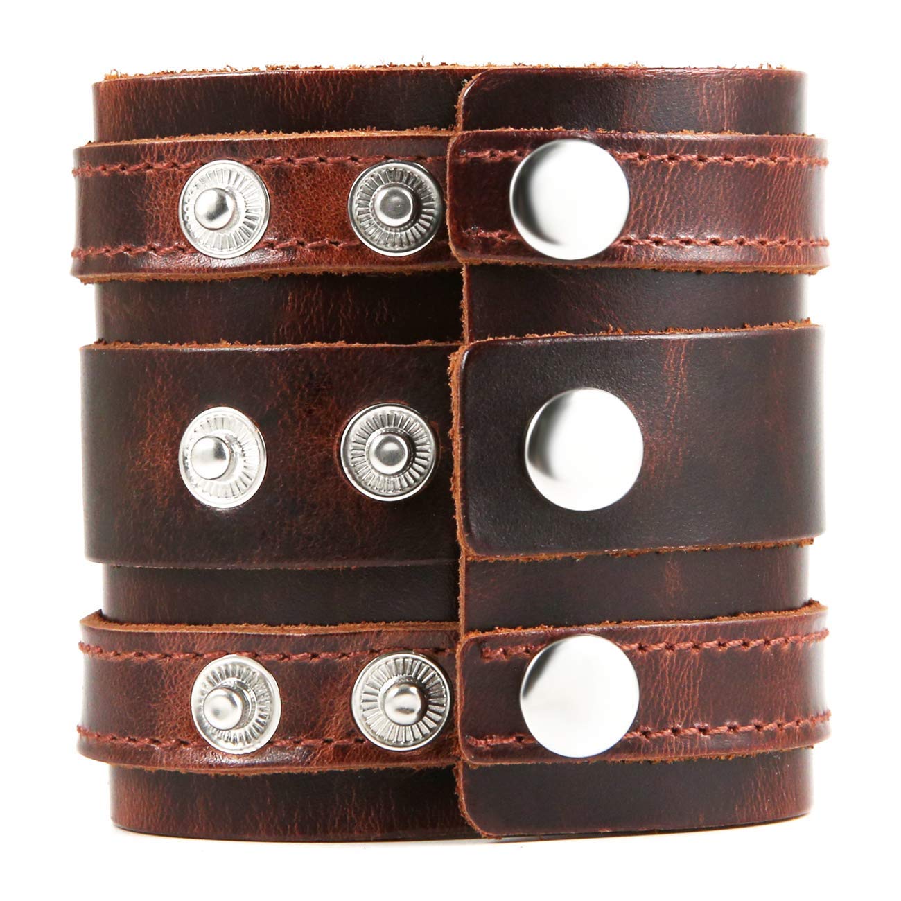 HZMAN Wide Cuff Wrap Gothic Wristband Punk Rock Biker Wide Strap Leather Bracelet (Coffee)