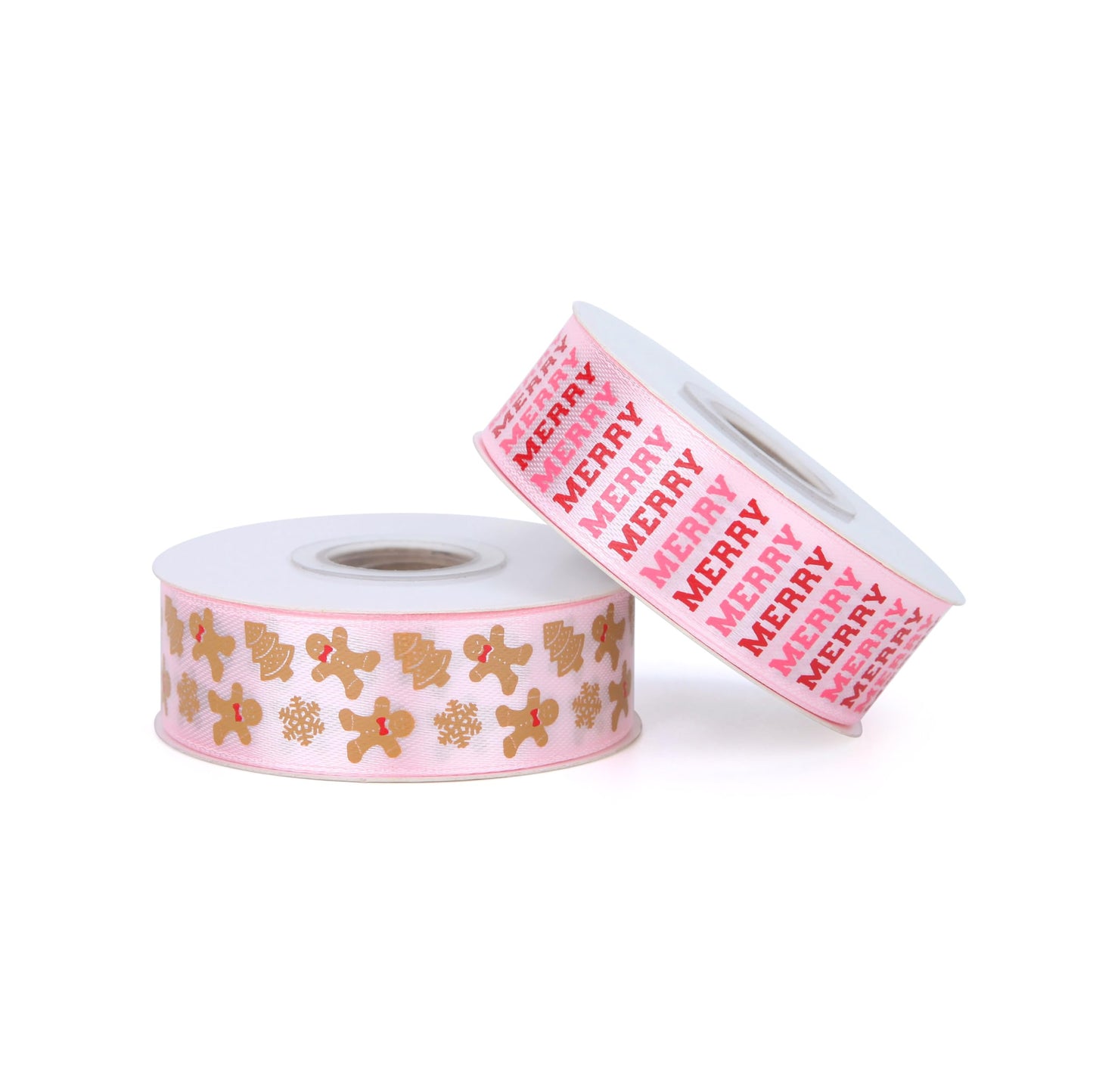 Meseey Gingerbread Ribbon 7/8 Inch 20 Yards Pink Merry Christmas Candy Cane Craft Ribbon for Gift Wrapping Wreath Bow DIY Crafts Supplies
