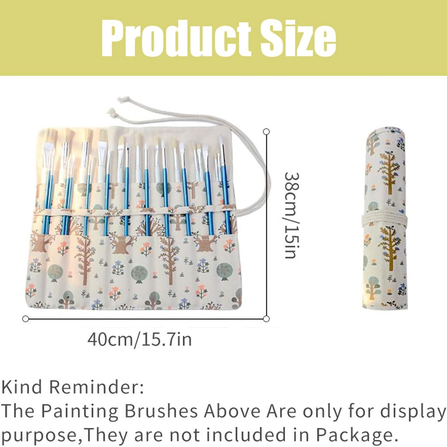 Funny Paint Brush Holder Storage 20 Slots Art Brush Roll Canvas Pouch Artist Paint Brush Holder Roll Up Brush Bag Case Storage Canvas Pouch for Watercolor Gouache