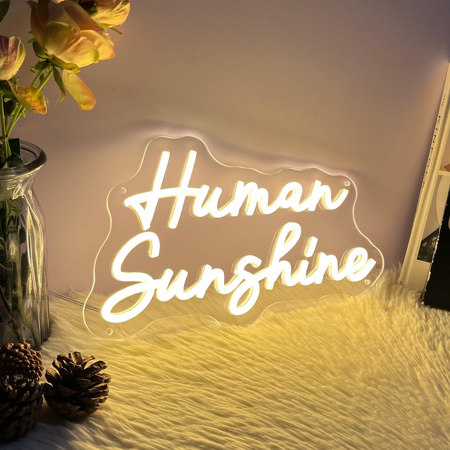 Human Sunshine Neon Sign for Wall Decor Customized Led Neon Light Sign Personalized Birthday Marry Wedding Christmas Gift Sign Party Bedroom Bar Home Room (Warm White,35×20.2 CM)
