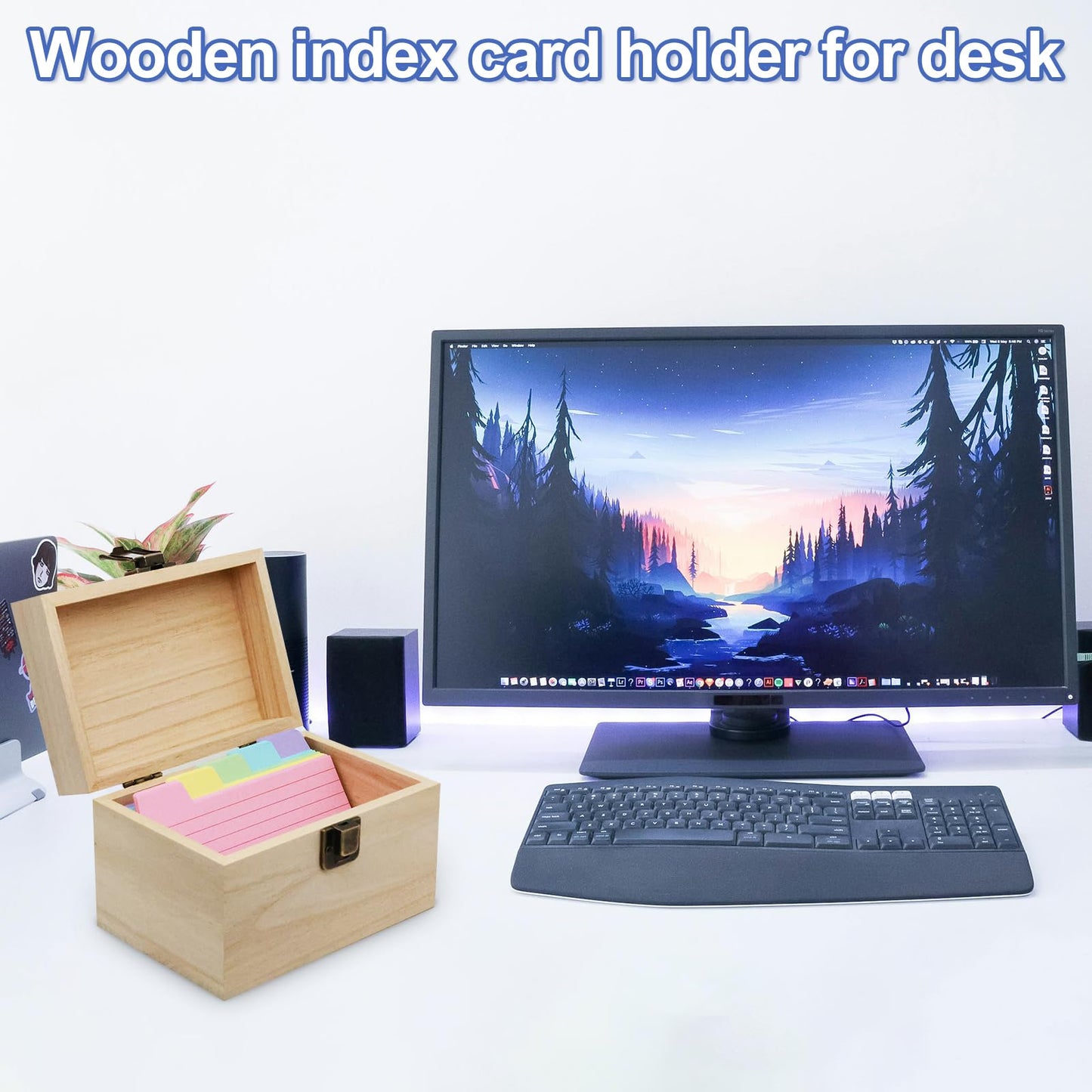 DSYIL Index Card Holder Box 3x5, Wooden Card Box with 100 Dividers, Recipe Cards Case, Business Card Organizer for Flash Card, Notecards and Study Cards, 2 Pack