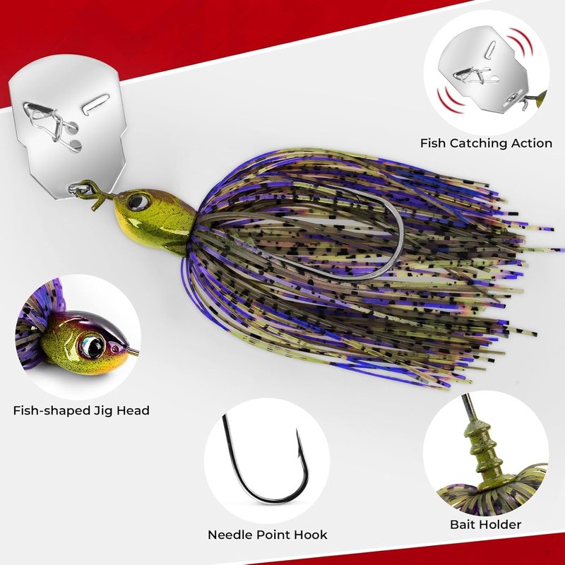 MadBite Bladed Jig Fishing Lures - Multi-Color Kits with Vibrating Action & Sharp Hooks | 3/8 oz & 1/2 oz Sizes, Includes Storage Box