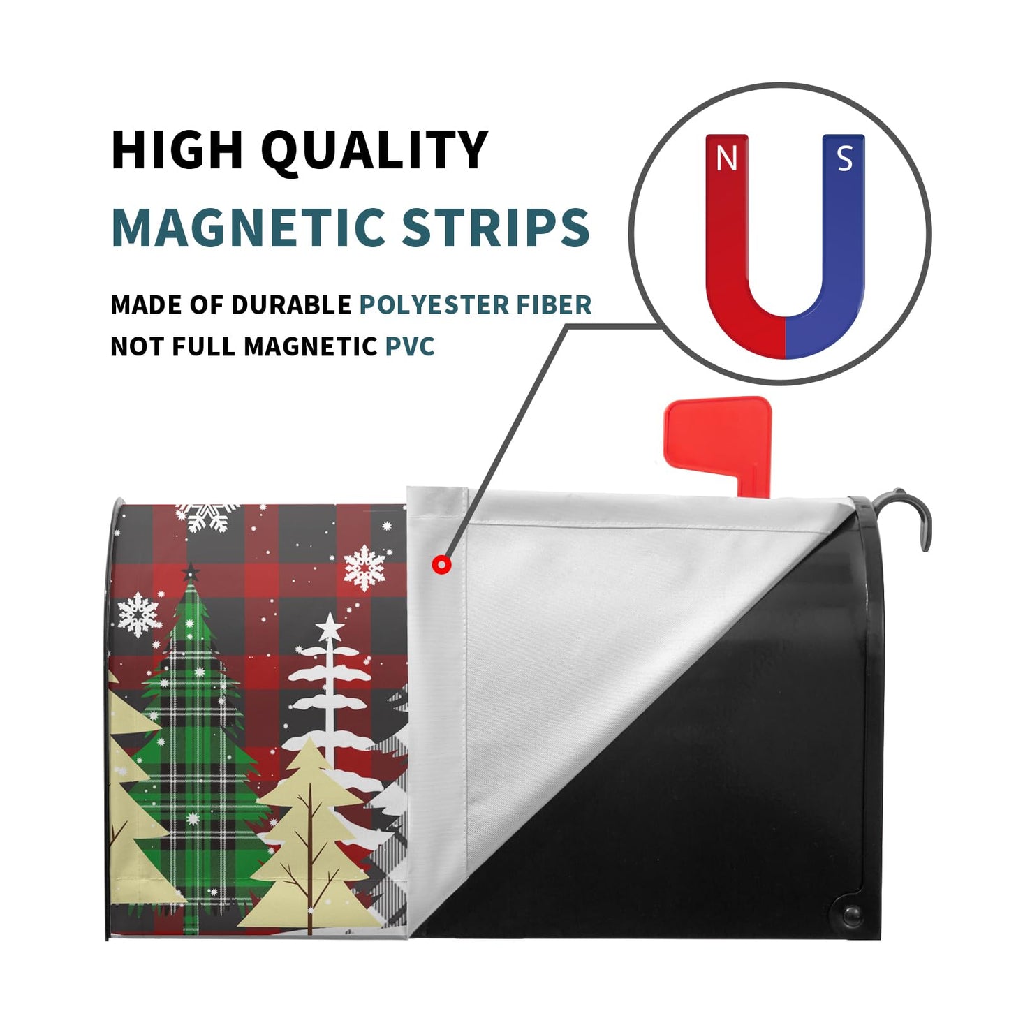 Christmas Tree Magnetic Mailbox Cover Large Size 25.5x21 Inch Winter Snowflake Buffalo Plaid Decorative Mail Box Post Covers Happy Holiday Xmas Letter Box Wraps for Home Outdoor Garden Yard Decor