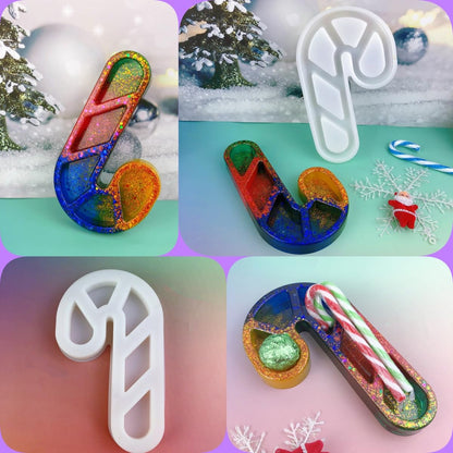 Christmas Candy Cane Resin Tray Silicone Mold, Candy and Snack Plates, Jewelry Storage Trays, Christmas Home Decor Casting Mold, Resin molds Silicone Clearance with Glitter Design
