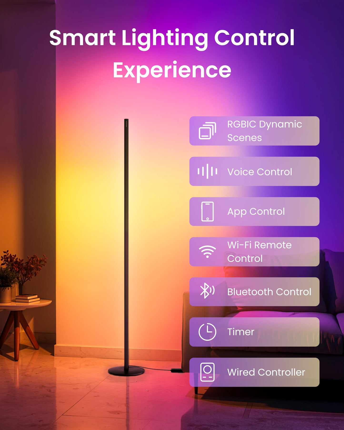 SwitchBot Smart Floor Lamp RGBICWW Voice/App Controlled Works with Alexa, Apple Home & Google, Matter, Warm & Cool White, 1200lm Music Sync, Lamp for Living Room for Bedroom — Christmas/Holiday décor